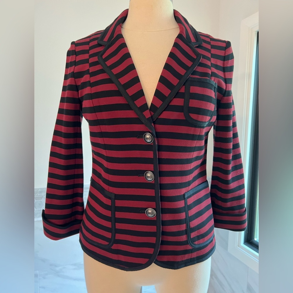Banana Republic Burgundy and Black Stripes 3/4 Sleeves Jacket